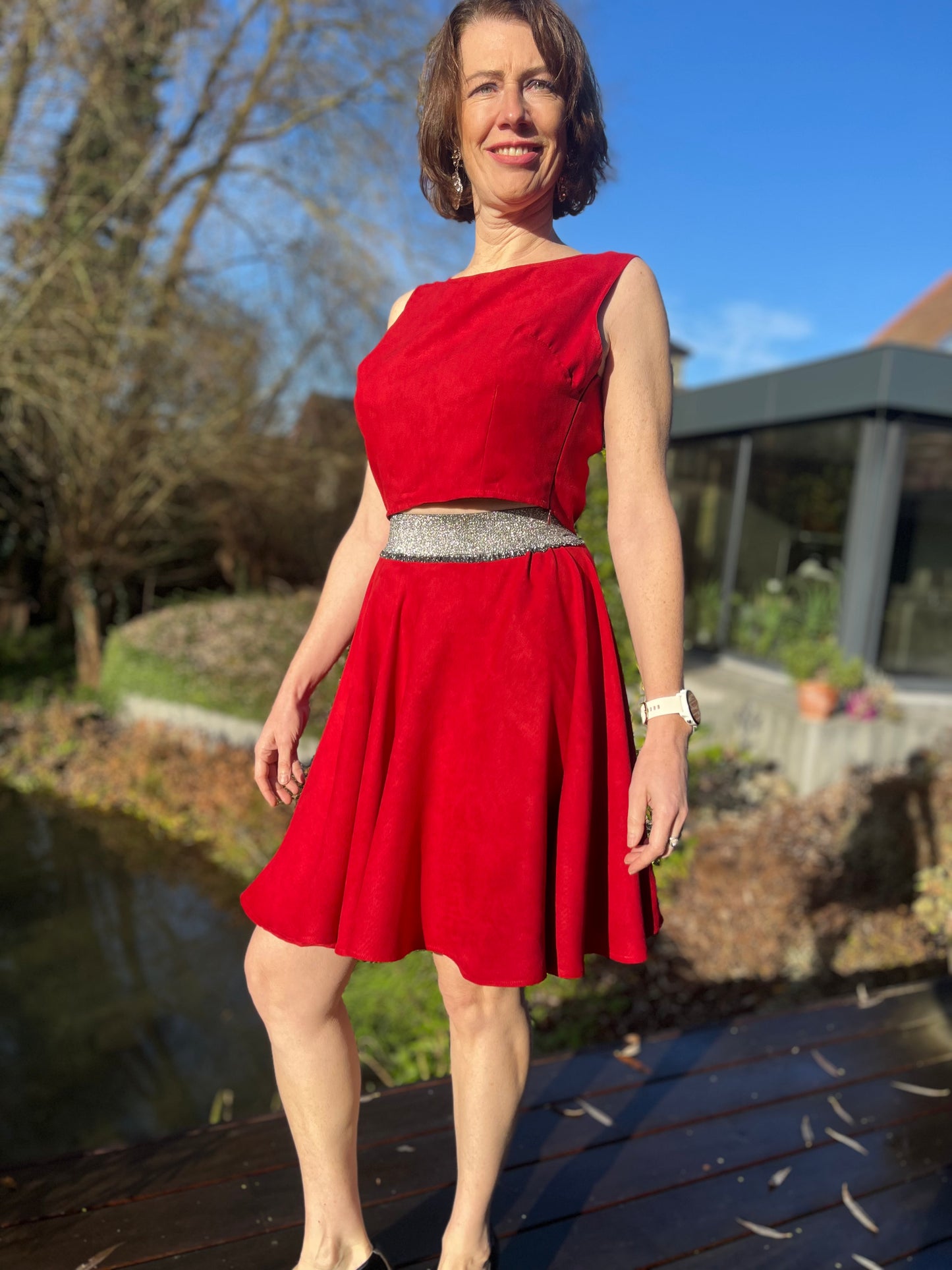 GG107 Two-piece Red Velvet Dress