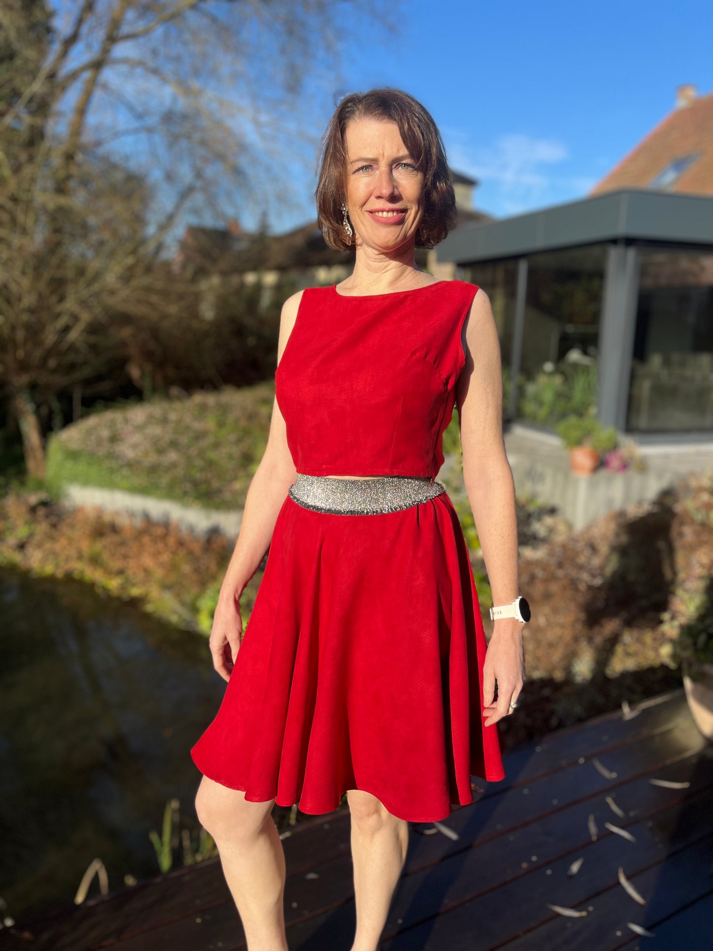 GG107 Two-piece Red Velvet Dress