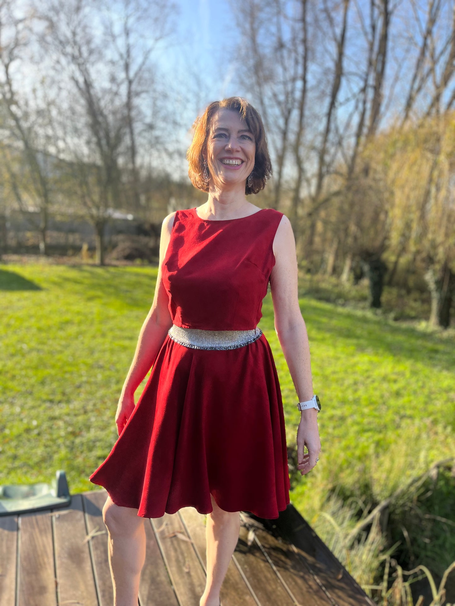 GG107 Two-piece Red Velvet Dress