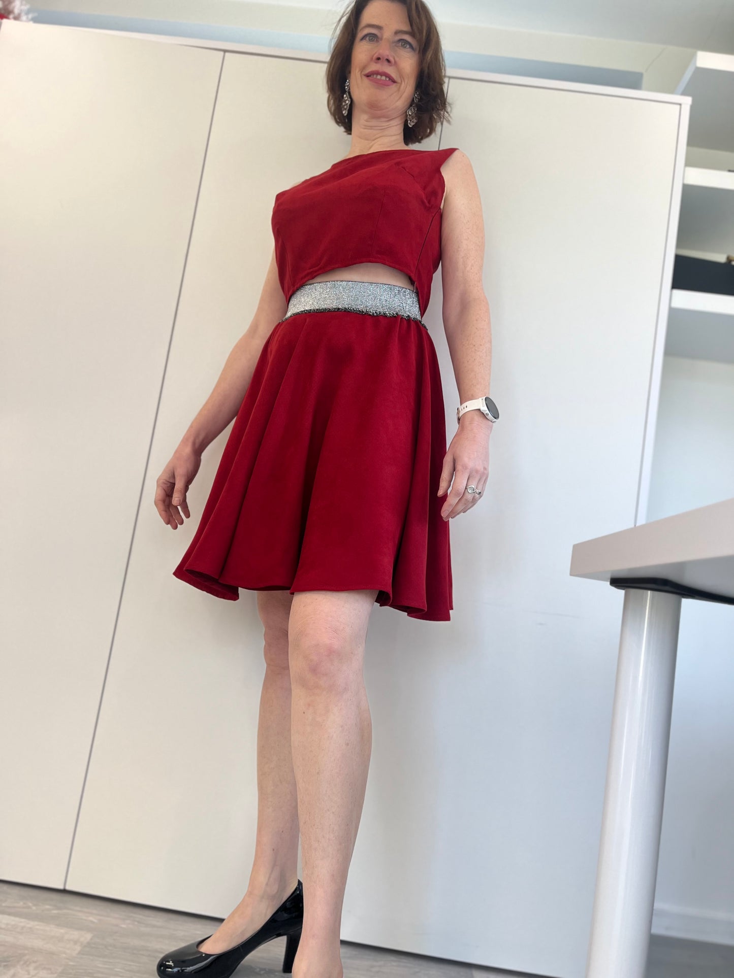 GG0107 Two-piece Red Velvet Dress