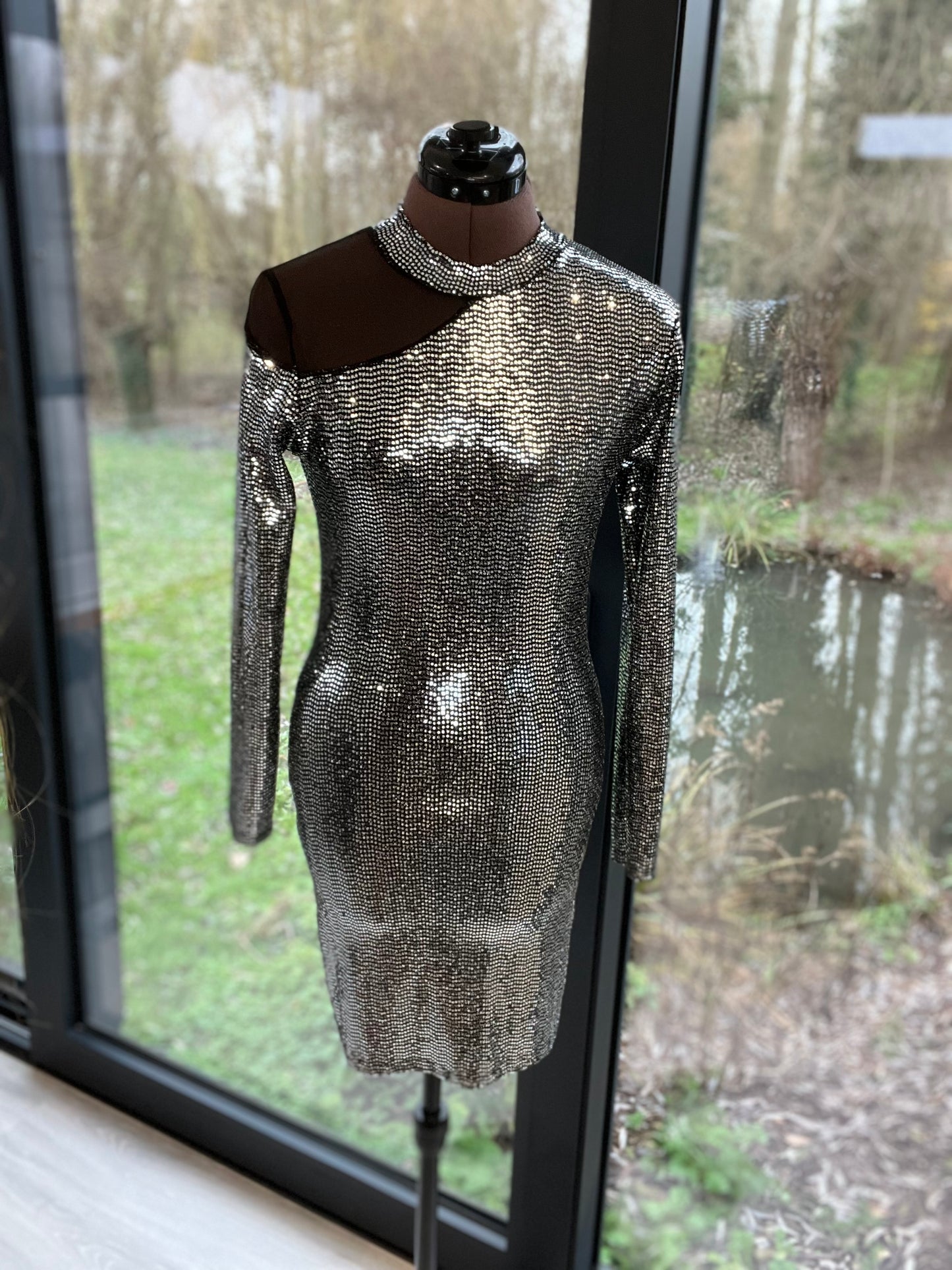 GG075 Silver Stretch Glitter Dress